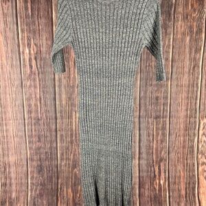 Skies Are Blue Gray Ribbed Long Sleeve Sheath Dress